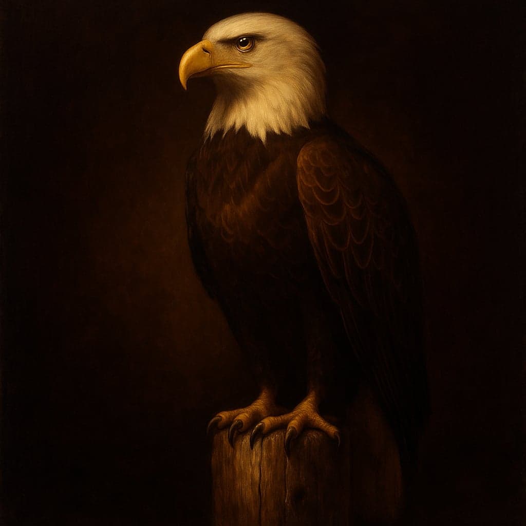 A bald eagle rendered in Dutch Golden Age oil